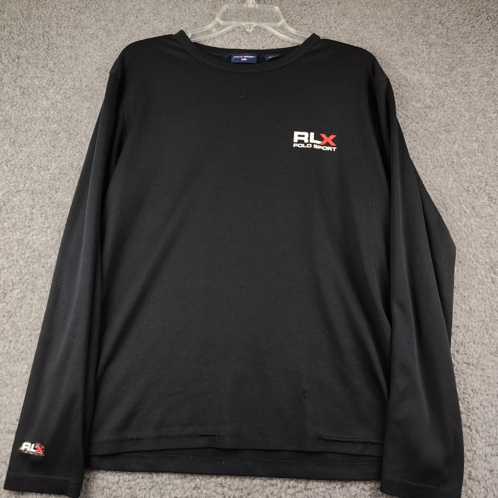 VTG RLX Polo Sport Ralph Lauren Shirt Mens Medium Black Long Sleeve USA Made